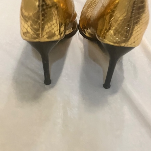 Glamorous Gold Croc-Embossed Heeled Boots - Picture 5 of 9